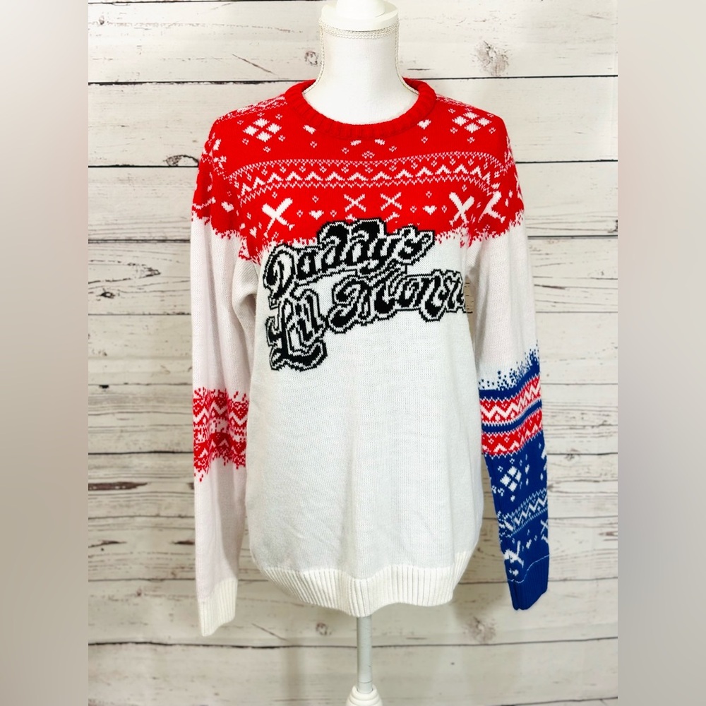 Suicide Squad Harley Quinn Daddy’s Lil Monster Fair Isle Cosplay Sweater Size XL - Picture 3 of 8